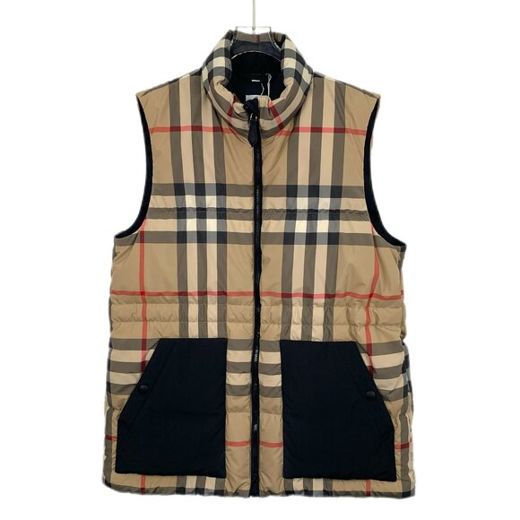 X14496 Burberry bbr Burberry Brown checked down vest XL size hook stainsv - Picture 1 of 8